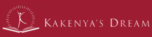 Logo of "Kakenya’s Dream" featuring a figure jumping in front of a rising sun and an open book on a red background.
