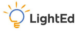 LightEd logo featuring a stylized blue and orange light bulb with rays, accompanied by the text "LightEd" in black font.
