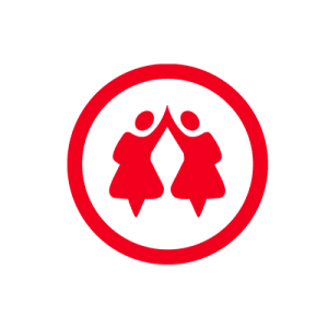 a red circle with two people in it.