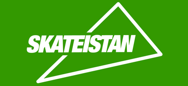 skateistan logo on a green background.