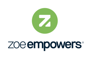 zoe empowers logo on a white background.
